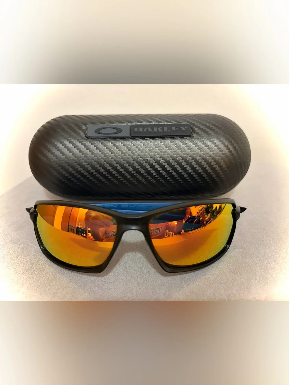 Oakley Carbon Shift Sunglasses with Orange Iridium Mirror Lenses -Black & Blue